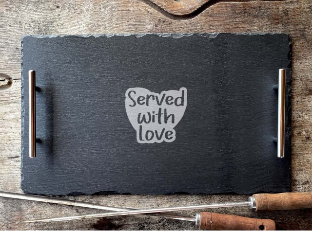 hand cut welsh slate serving tray with our bbq king design